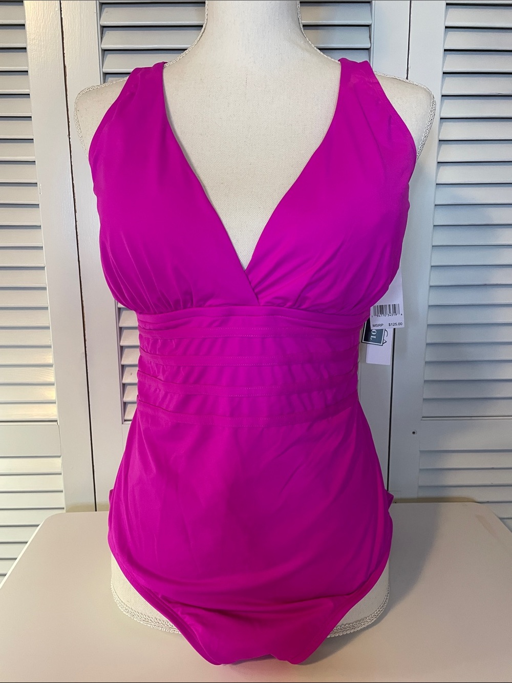 NWT La Blanca Magenta V-Neck Tank One-Piece Swimsuit w/ Tummy Control - Sz 16W